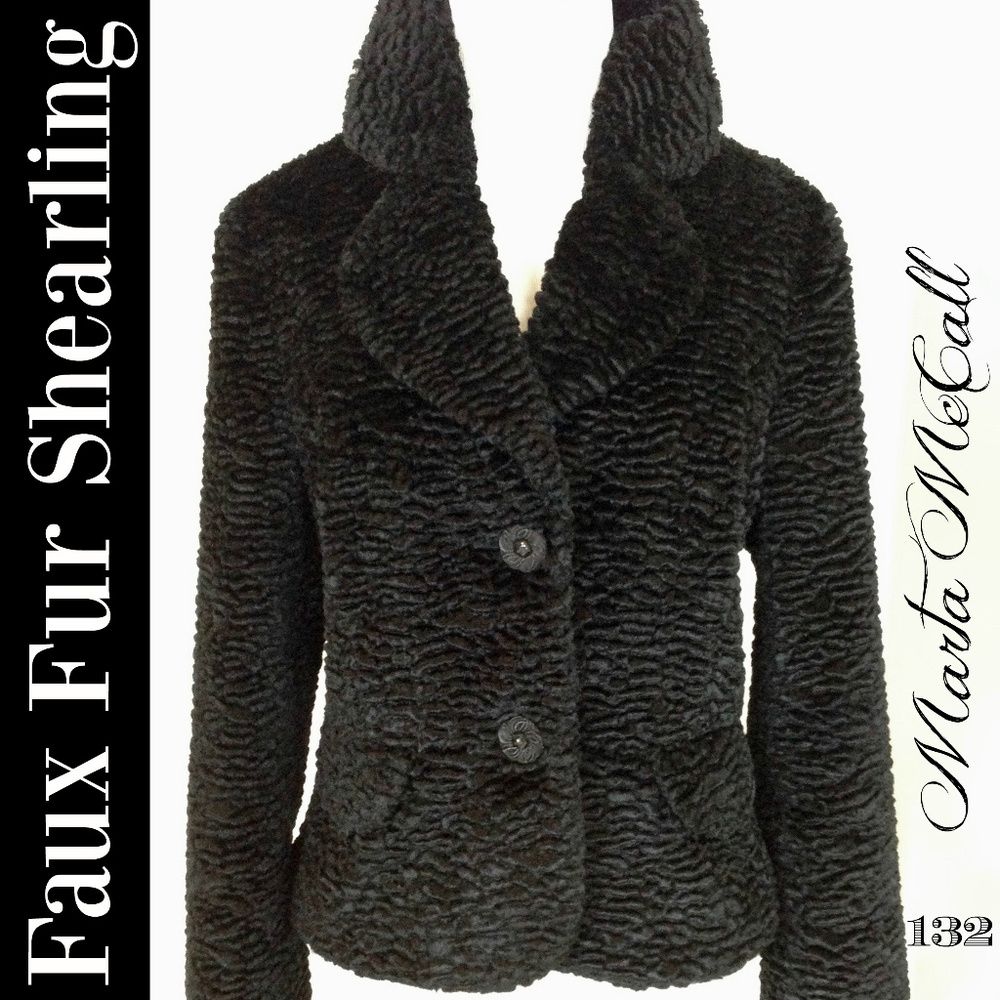 NWOT Black Faux Fur Shearling 2 Button Jacket S